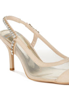 Women's stiletto heel slingback sandals in nude with sparkling details