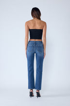 Women's straight leg blue jeans, classic denim for casual wear