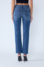 Women's straight leg blue jeans, comfortable denim for everyday wear