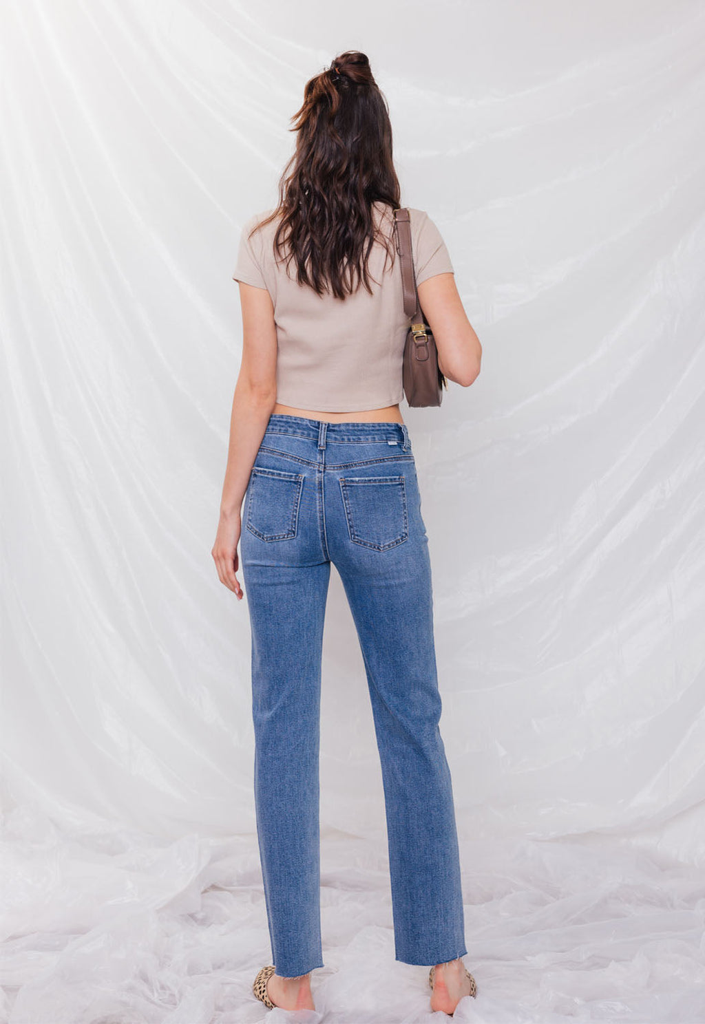 Women's straight leg blue jeans, denim for casual outings