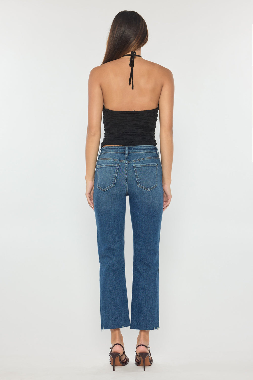 Women's straight leg blue jeans, comfortable denim for casual wear
