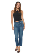Women's straight leg blue jeans for casual everyday wear