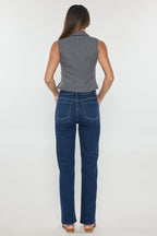 Women's straight leg blue jeans, perfect for casual outings