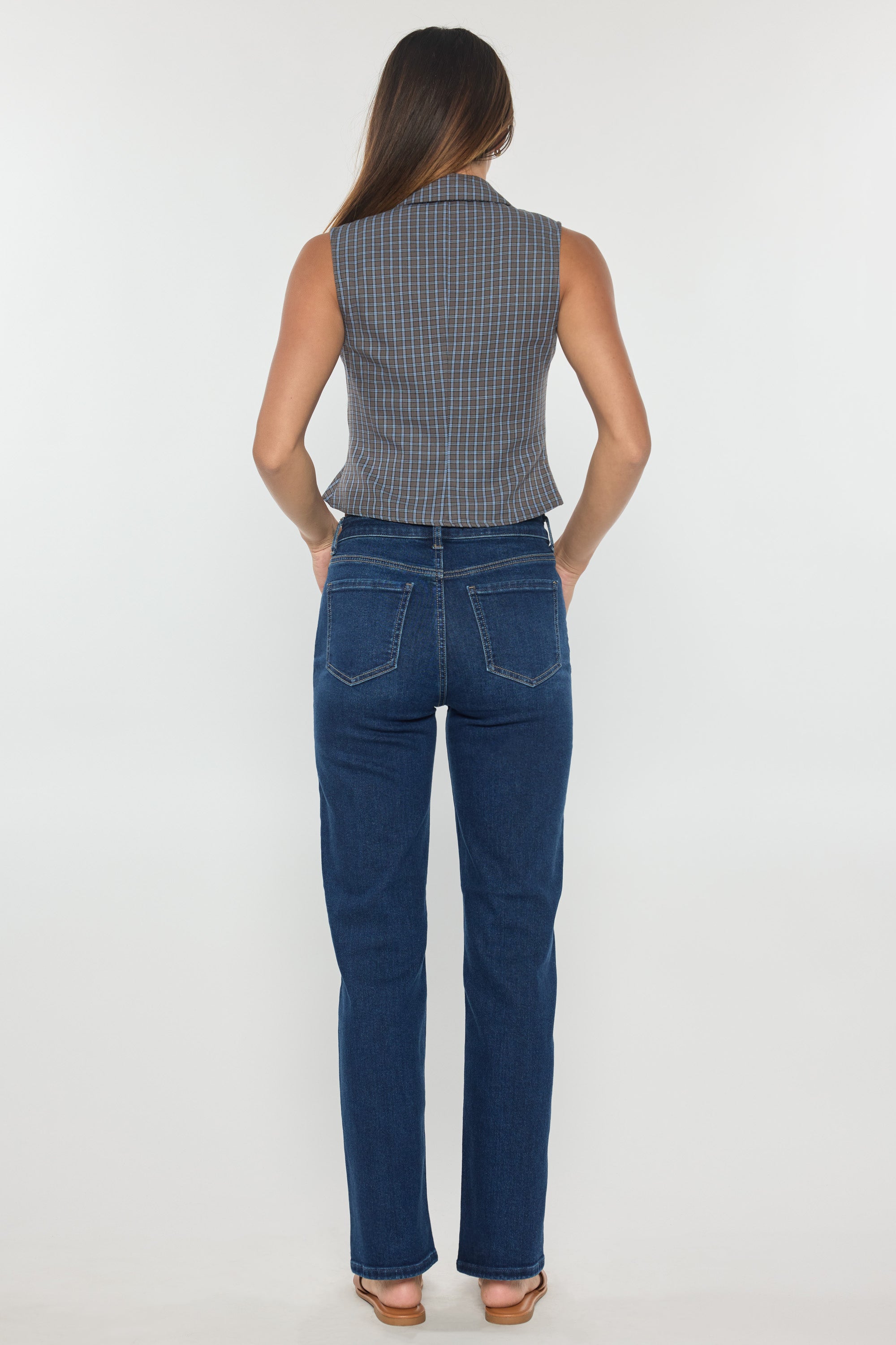 Women's straight leg blue jeans, perfect for casual outings