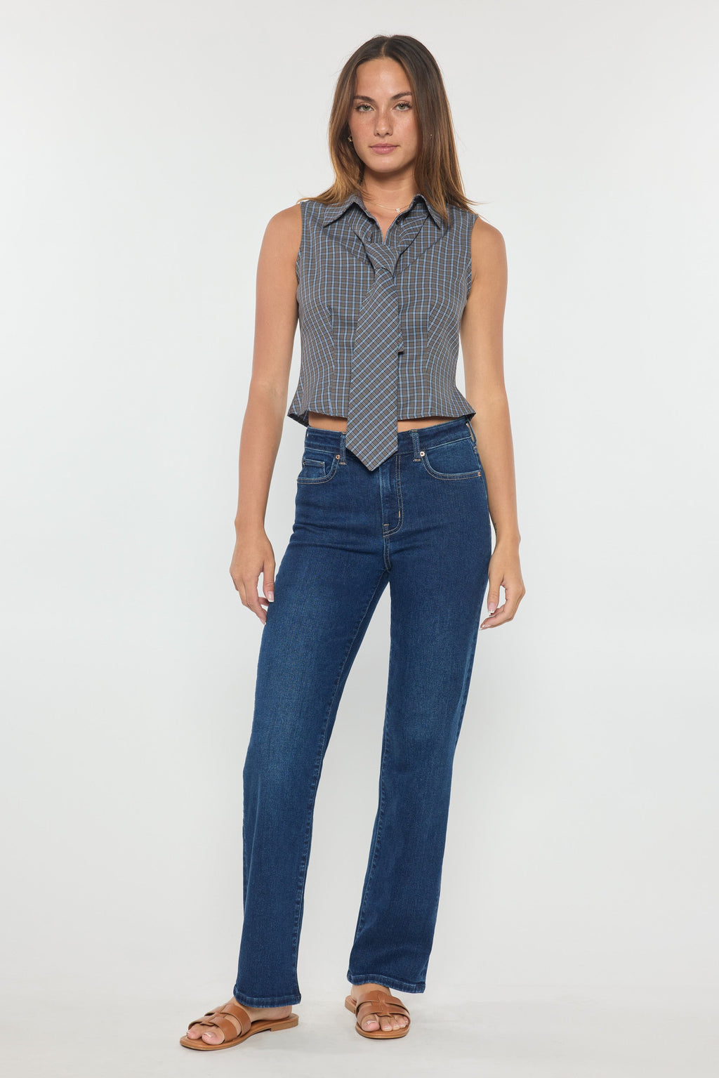 Women's straight leg blue jeans for casual everyday wear