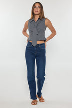 Women's straight leg blue jeans, versatile and stylish for casual wear