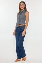Women’s straight leg blue jeans, denim fabric for casual wear