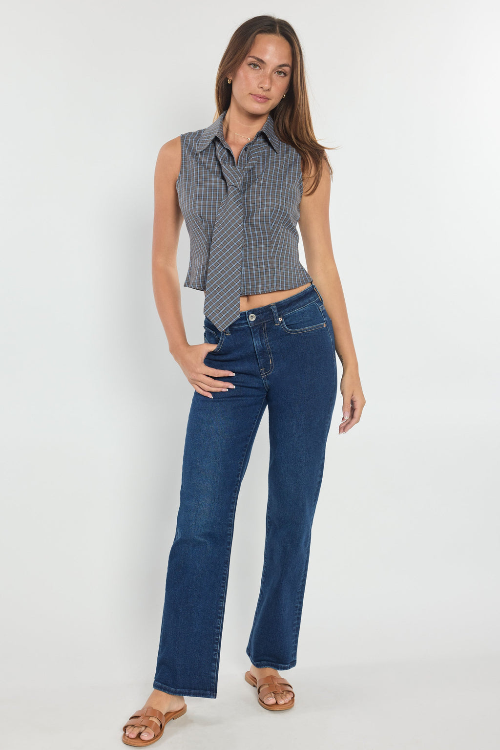 Women's straight leg blue jeans, comfortable denim for casual wear
