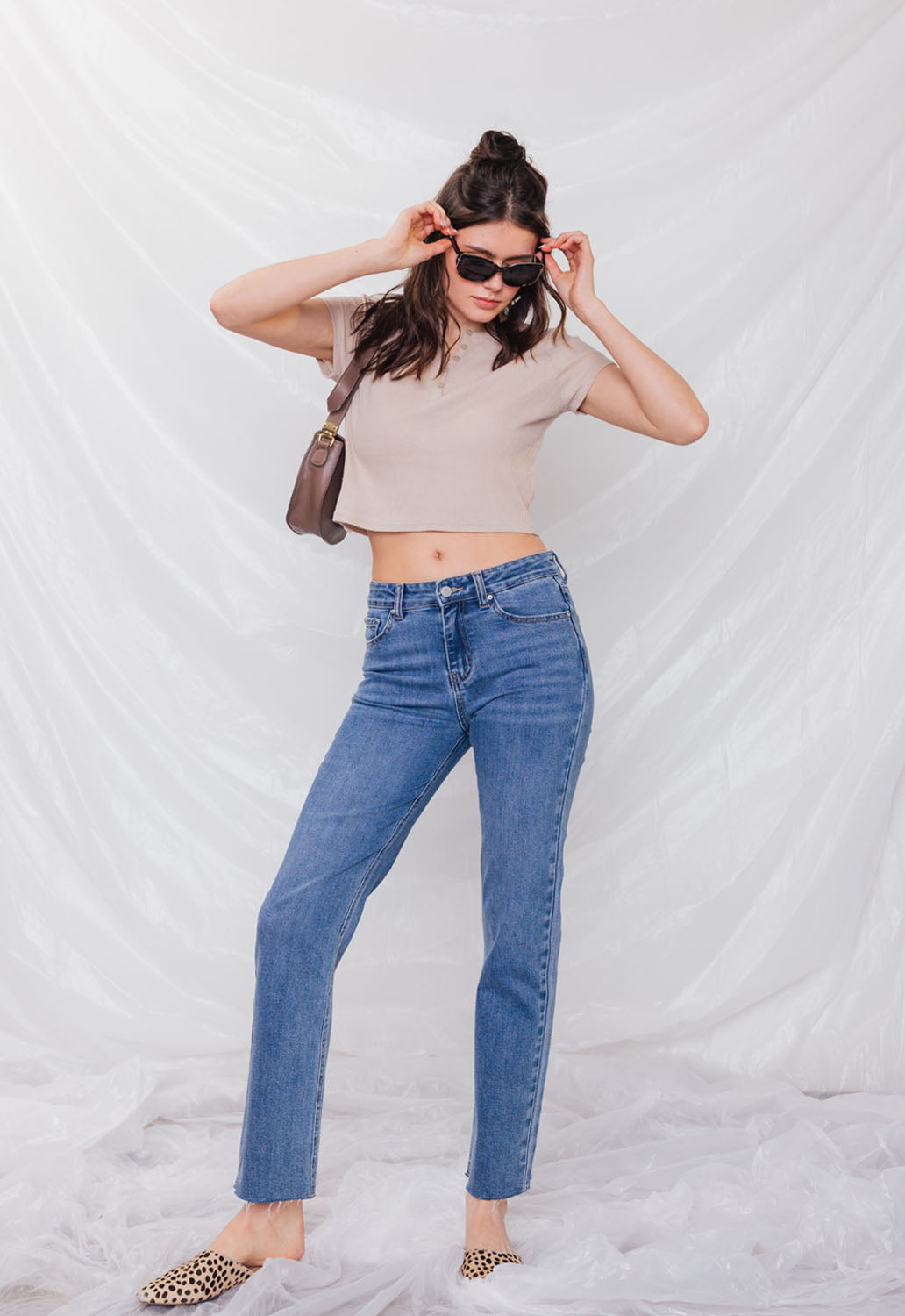 Women's straight leg blue jeans for casual everyday wear
