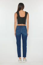 Women's straight leg blue jeans, comfortable fit for casual wear