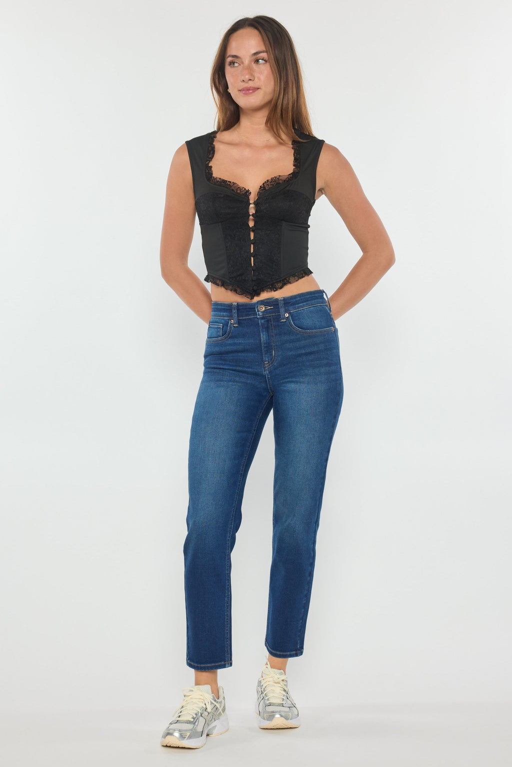 Women's straight leg blue jeans for casual everyday wear