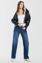 Women's straight leg blue jeans for casual everyday wear