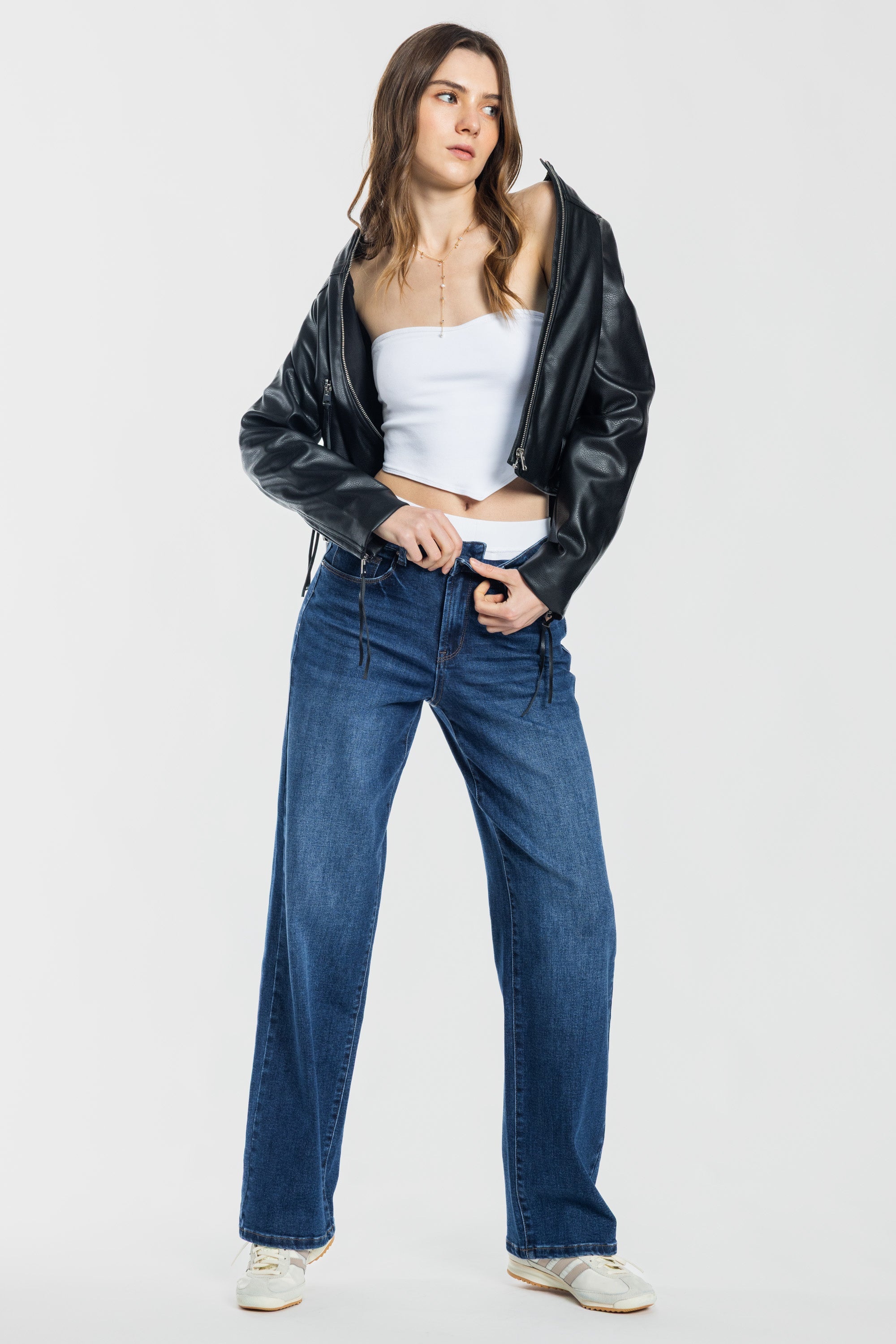 Women's straight leg blue jeans for casual everyday wear