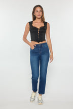 Women's straight leg blue jeans, versatile for casual wear