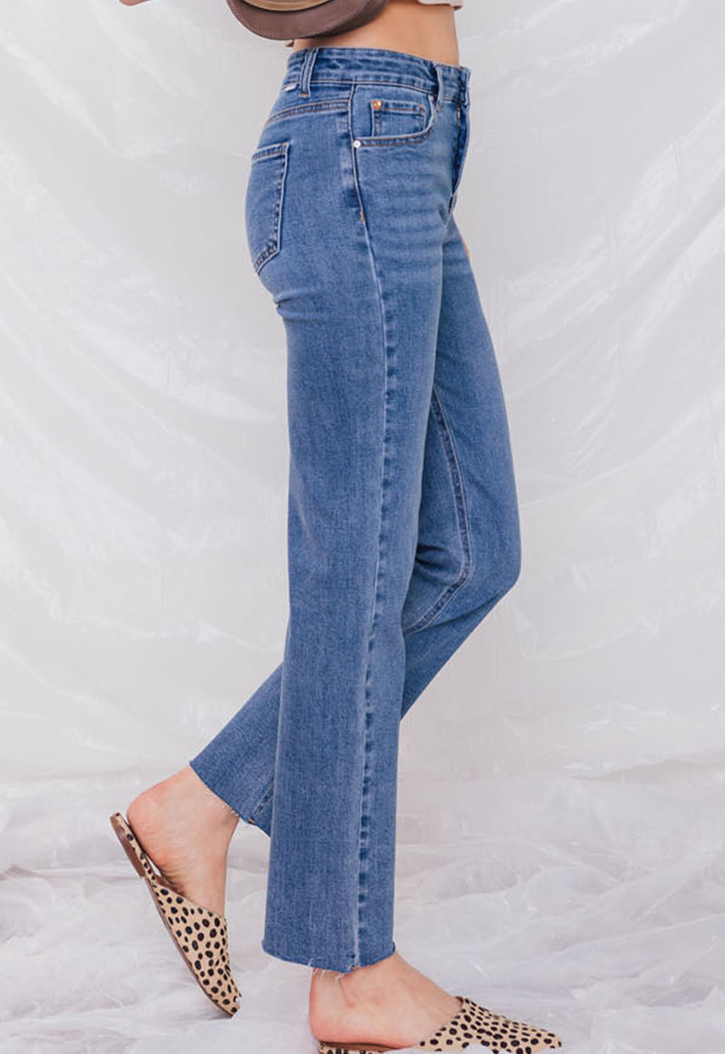 Women's straight leg blue jeans, perfect for casual outings