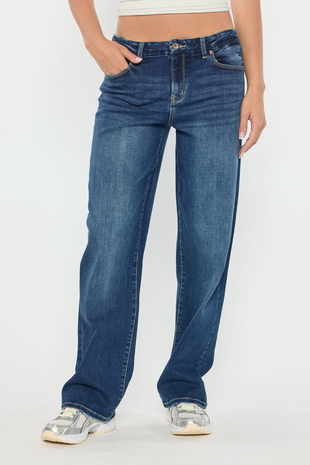 Women's straight leg blue jeans for casual everyday wear