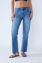 Women's straight leg blue jeans, casual denim for everyday wear