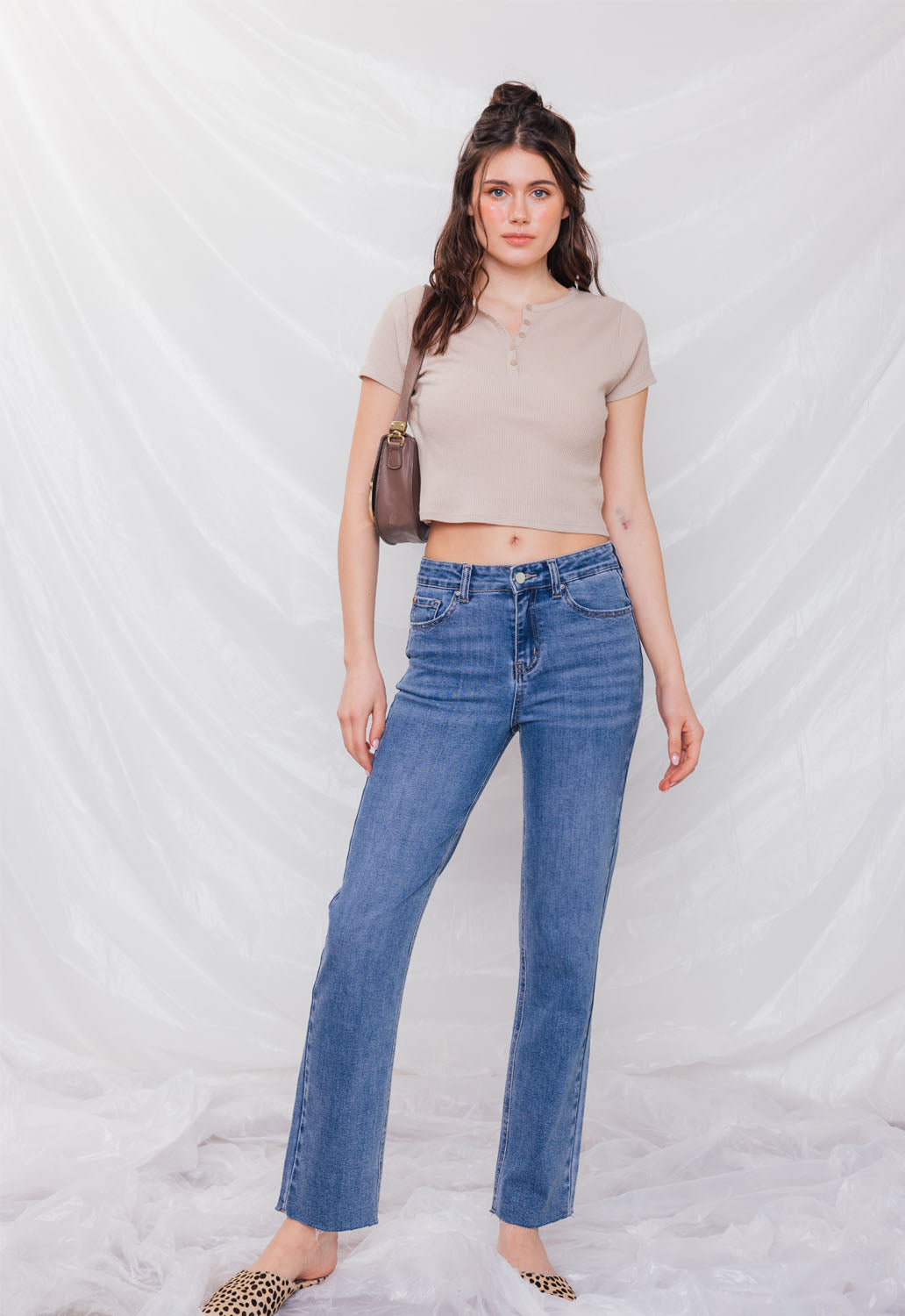 Women's straight leg blue jeans for casual everyday wear
