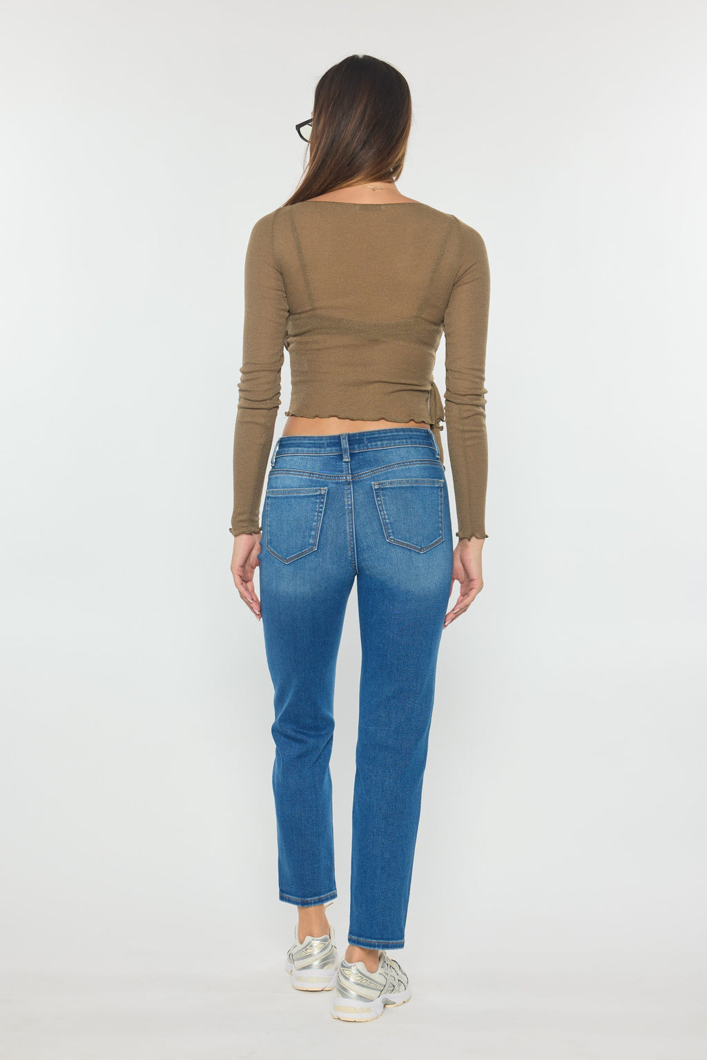 Women's straight leg blue jeans, comfortable denim for casual wear