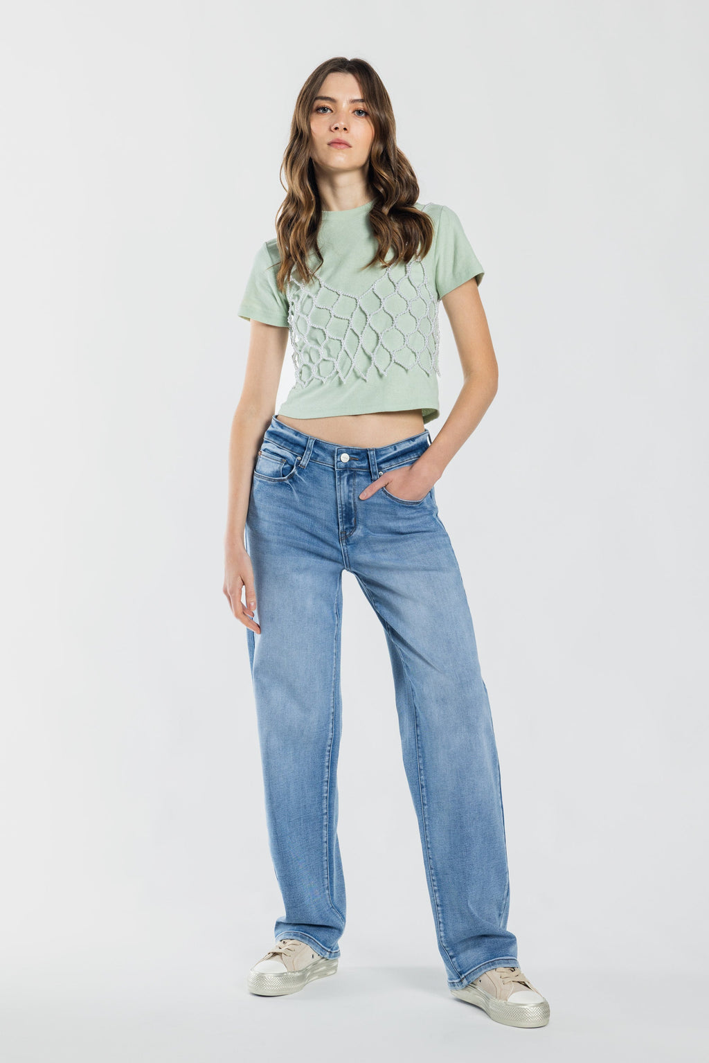 Women's straight leg blue jeans for casual everyday wear