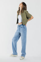 Women's straight leg blue jeans, comfortable for casual wear