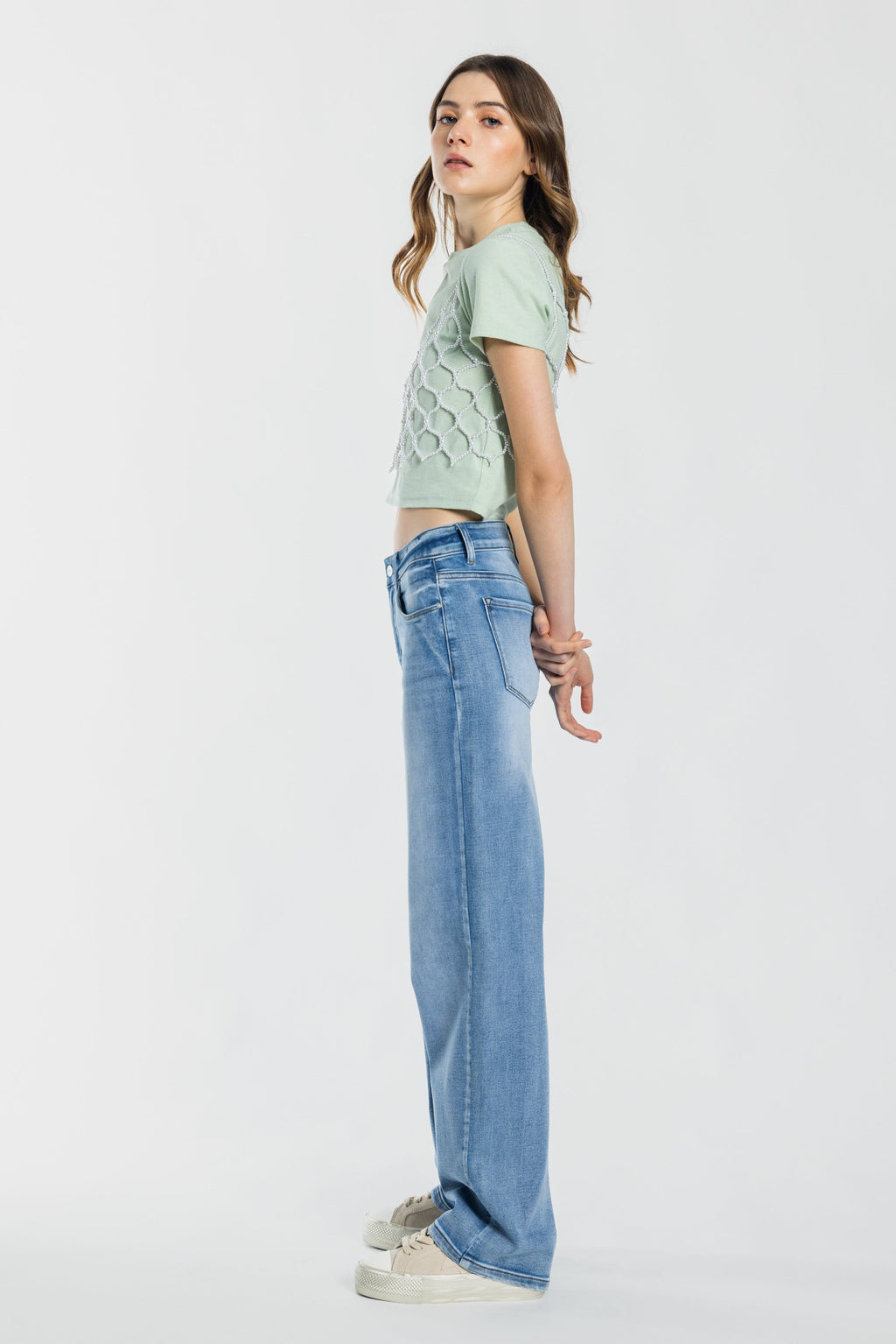 Women's straight leg blue jeans, casual style, perfect for everyday wear