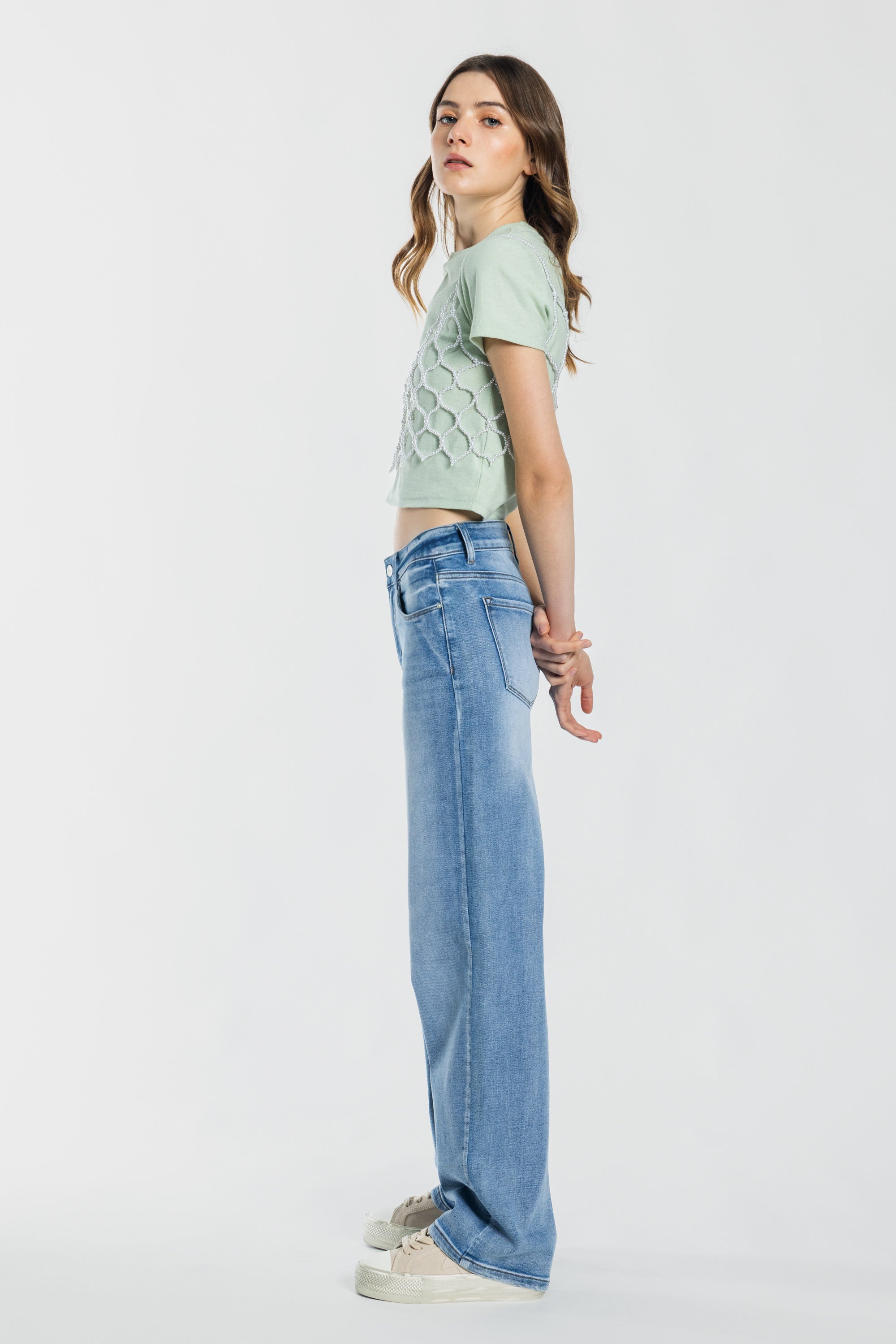 Women's straight leg blue jeans, casual style, perfect for everyday wear