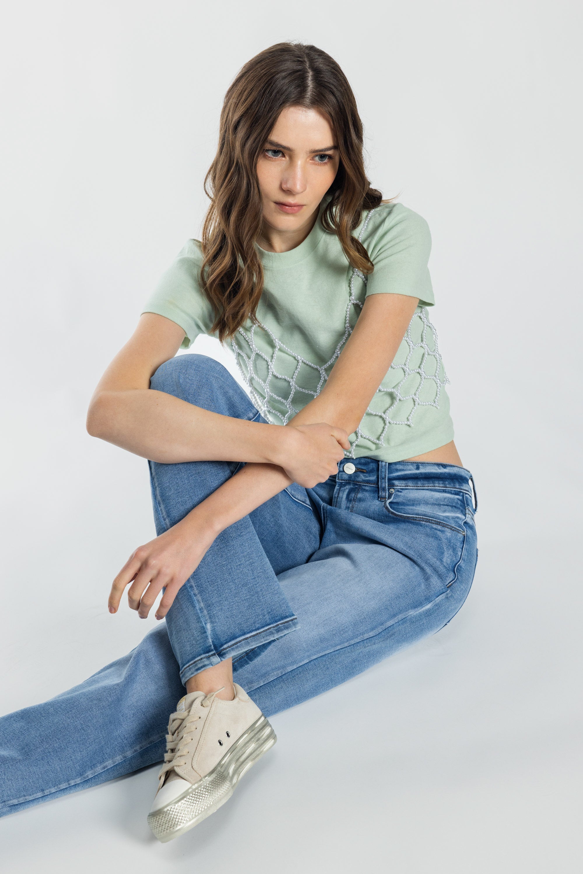 Women's straight leg blue jeans, denim for casual wear