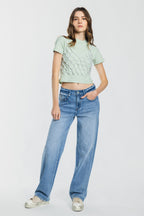 Women's straight leg blue jeans, casual style for everyday wear