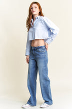 Women's straight leg blue jeans for casual everyday wear