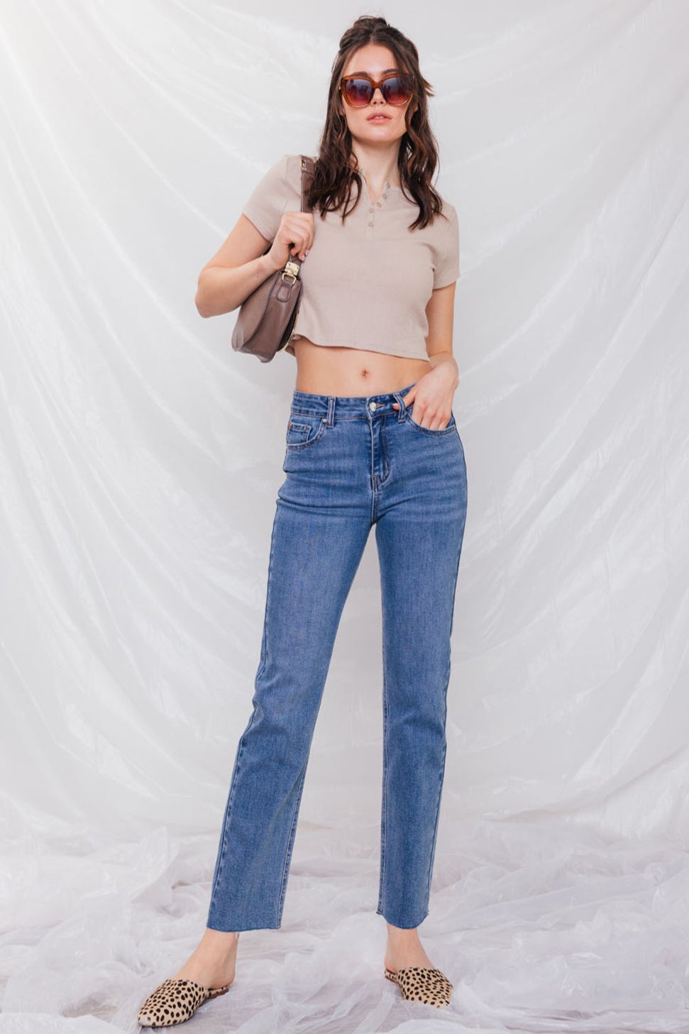 Women's straight leg blue jeans, casual denim for everyday wear
