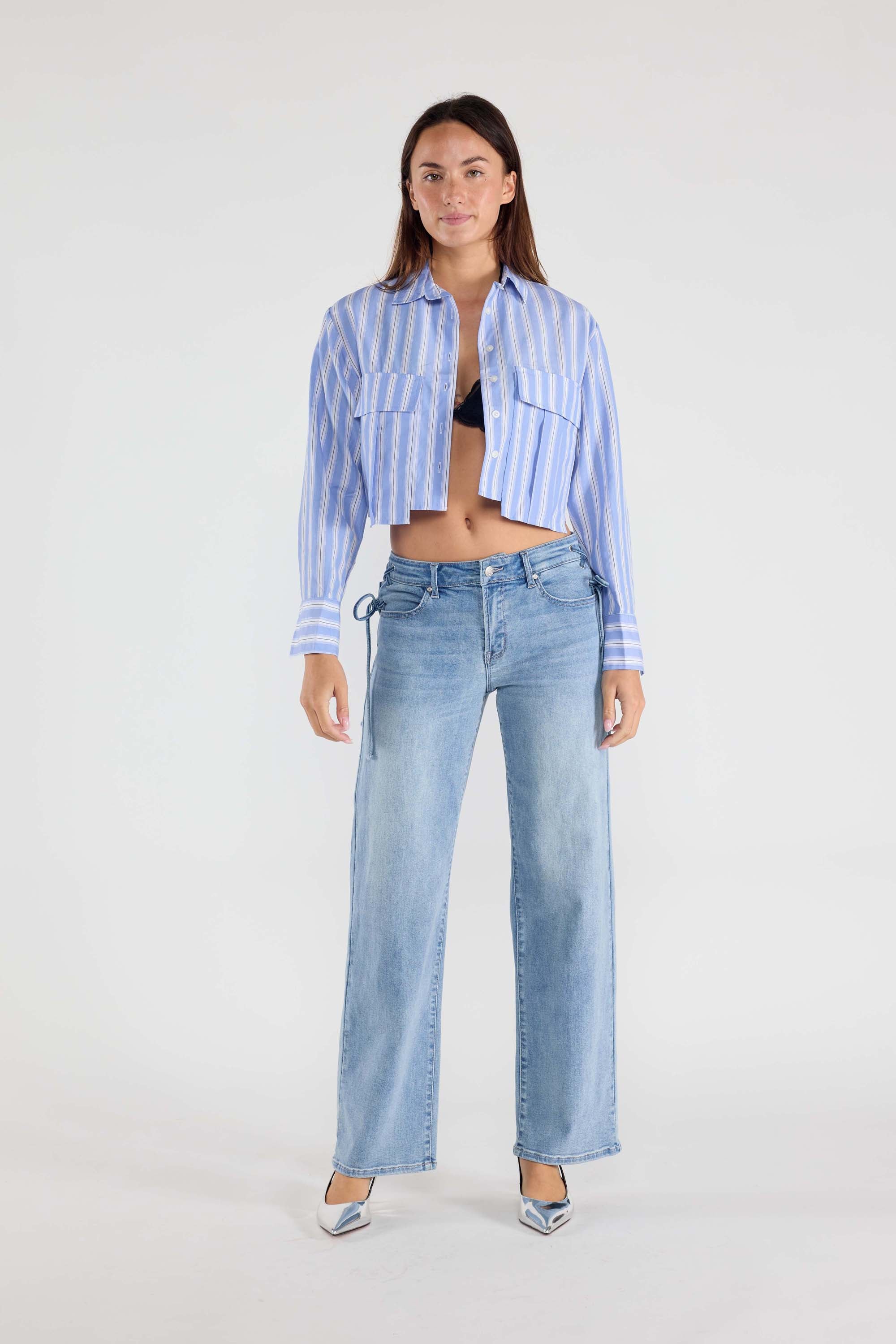 Women's straight leg blue jeans for casual everyday wear