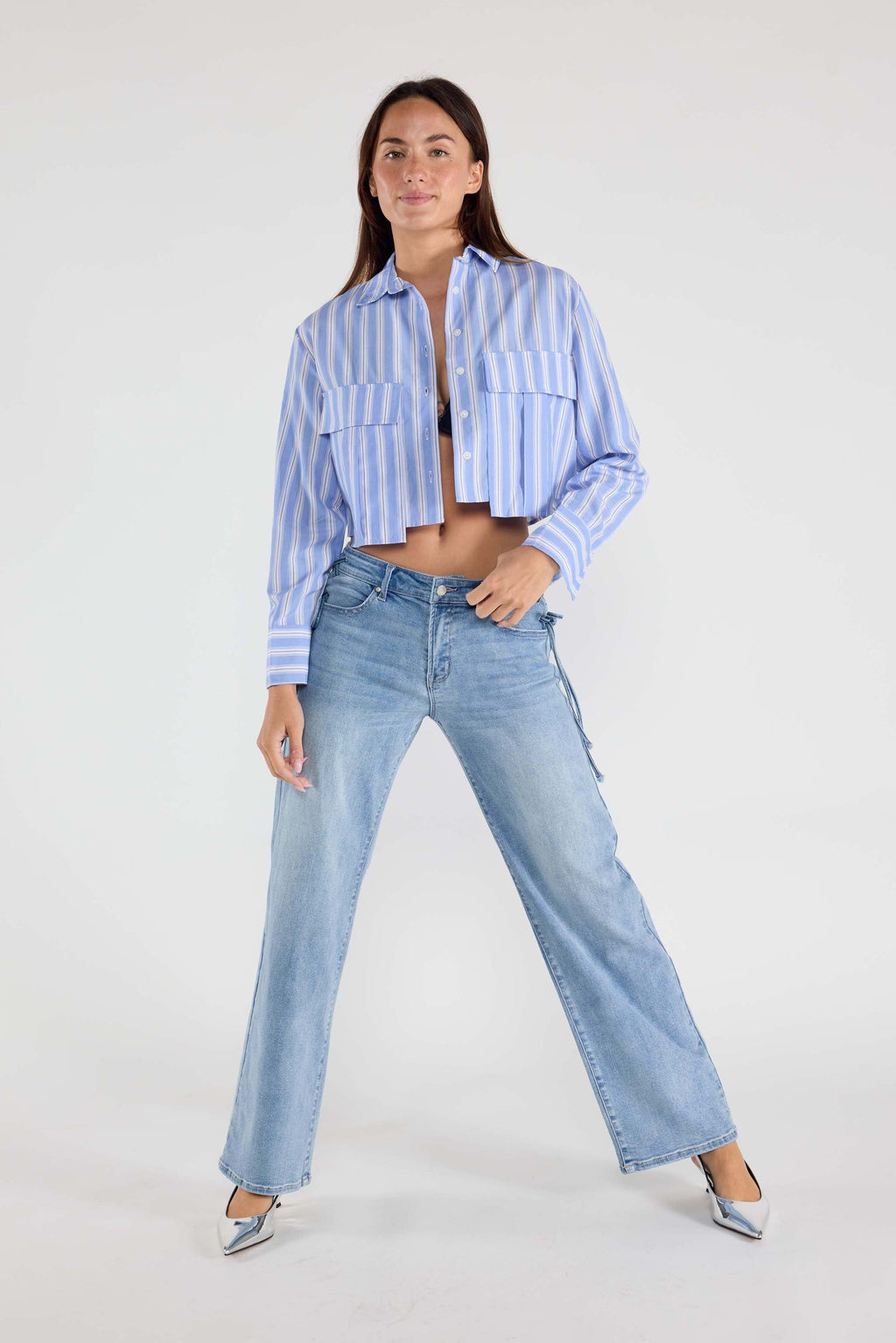 Women's straight leg blue jeans for casual everyday wear