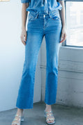 Women's straight leg blue jeans, versatile for casual wear