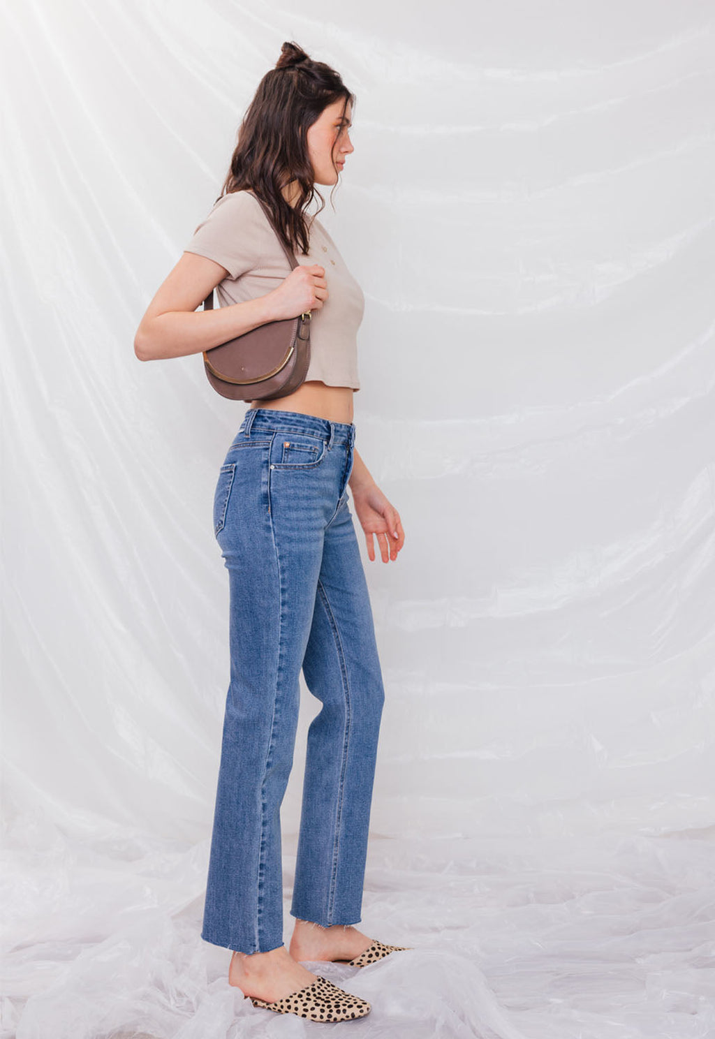Women's straight leg blue jeans for casual everyday wear