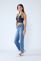 Women's straight leg blue jeans, comfortable fit for everyday wear