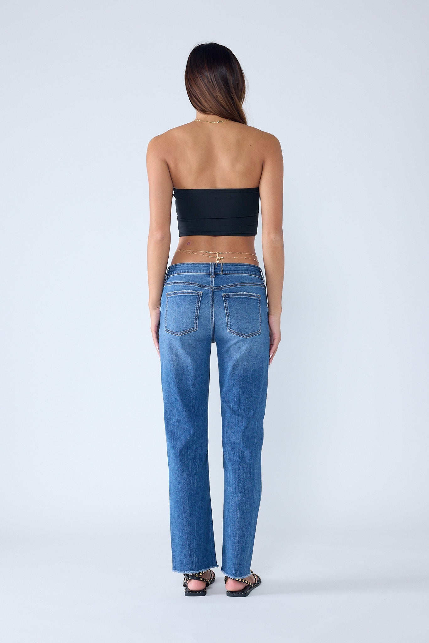 Women's straight leg blue jeans, classic denim for everyday wear