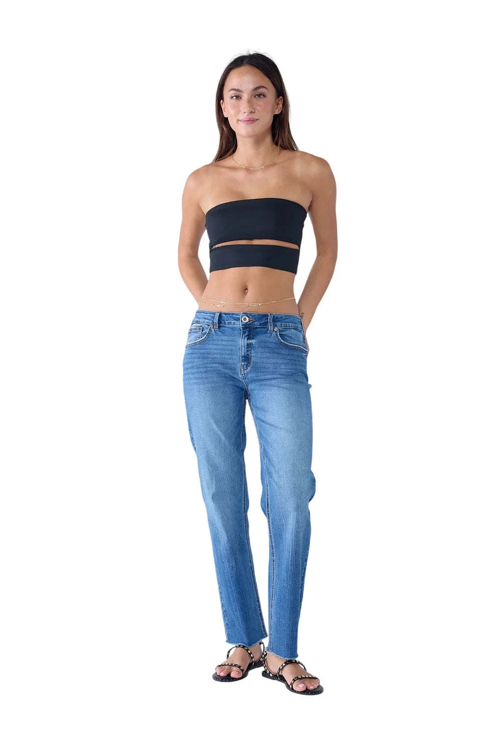Women's straight leg blue jeans, casual wear for everyday comfort