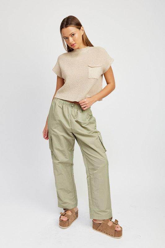 Straight Leg Pants Elastic Waist Band - VacationGrabs