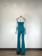 Teal strapless cut-out jumpsuit for women, perfect for clubwear