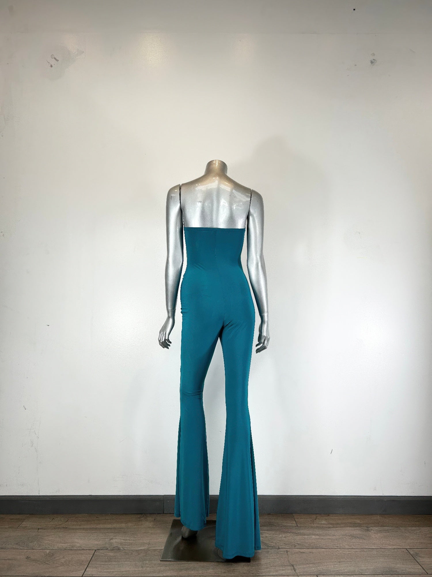 Teal strapless cut-out jumpsuit for women, perfect for clubwear