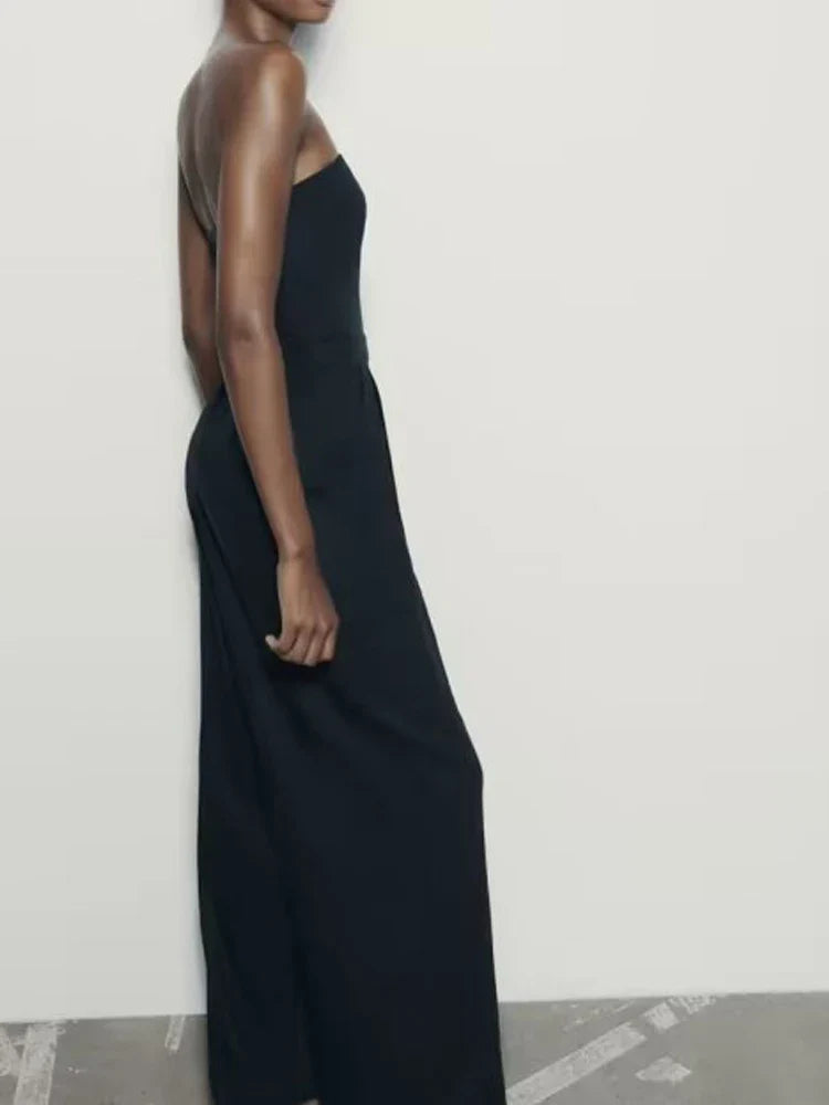 Elegant black strapless jumpsuit for women with a sleek silhouette designed for stylish occasions