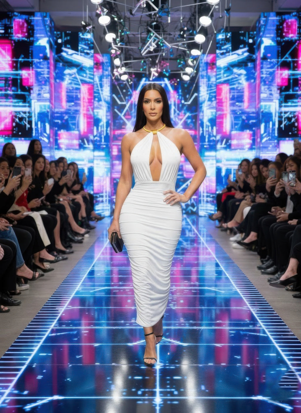 Women's strapless open back midi dress in white, perfect for clubwear