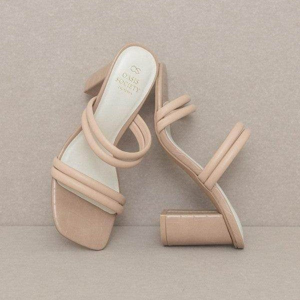 Oasis Society strappy alligator heel shoes in nude with a stylish design for women's summer fashion