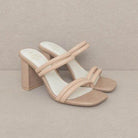 Oasis Society strappy alligator heel shoes in nude with a block heel for stylish comfort