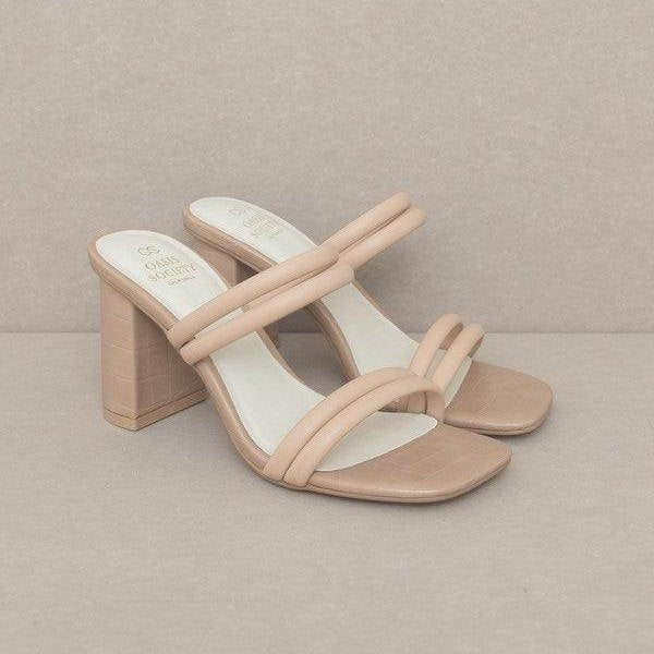 Oasis Society strappy alligator heel shoes in nude with a block heel for stylish comfort