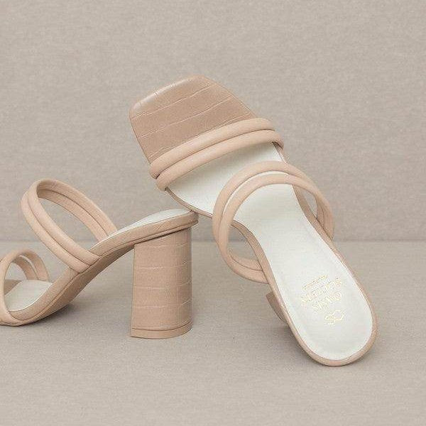 Oasis Society strappy alligator heel shoes in nude with a stylish block heel and cushioned insole.