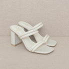 Oasis Society strappy alligator heel shoes in cream with stylish block heels for elegant summer looks
