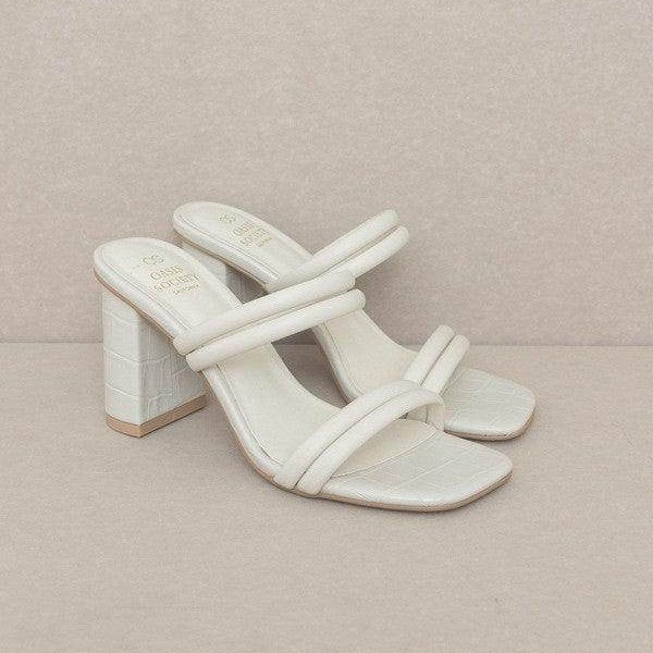 Oasis Society strappy alligator heel shoes in cream with stylish block heels for elegant summer looks