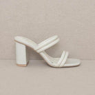 Oasis Society strappy alligator heel shoes in white with a stylish block heel for elegant summer outfits